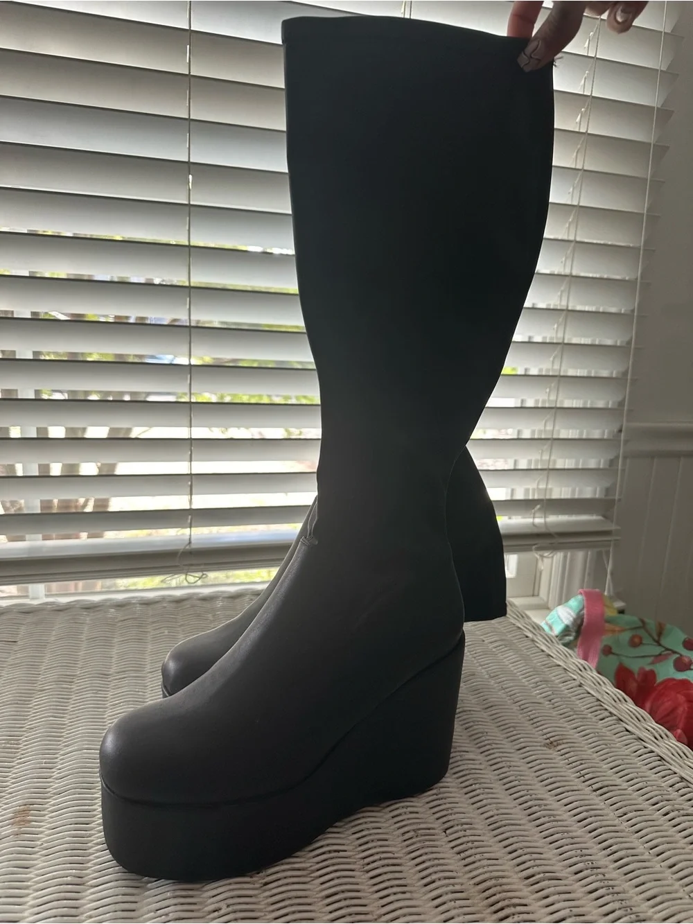 Black Platform Wedge Knee-High Boots - Women